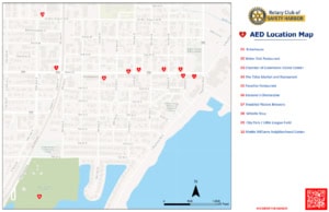 AED Exhibit Map showing 10 AED locations